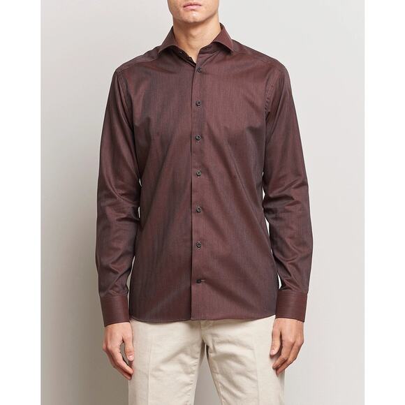 New ETON Men’s Sz 37 Slim 14 1/2 Red Marled Wrinkle Free Flannel Shirt Burgundy - Picture 1 of 5